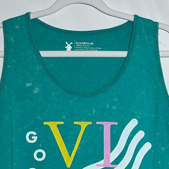 Dutch Bros Sleeveless Graphic Good Vibes Tank Top Teal Mens Size Large Casual - Picture 3 of 6